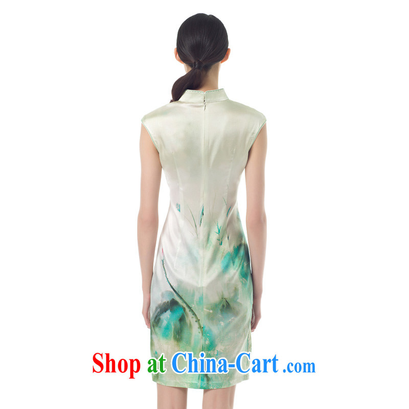 Wood is really the female 2015 spring and summer New Silk spring water and ink~ Lotus short flag classic qipao 21,851 15 green XXXL, wood really has, online shopping