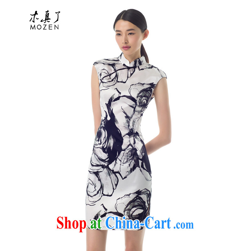 Wood is really the female improved cheongsam dress 2015 new ink stretch Silk Cheongsam dress girls summer 32,311 03 cream XXL _A_