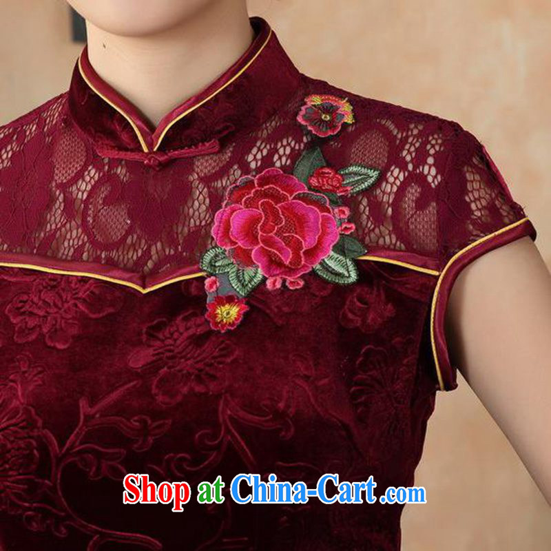 According to fuser summer new female improved daily beauty embroidery lace Chinese qipao dress LGD/D 0256 #wine red 2 XL, fuser, and shopping on the Internet