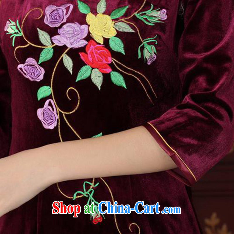 According to fuser and stylish new women with improved daily Chinese qipao stretch the silk embroidered beauty in short sleeves cheongsam dress LGD/TD 0042 # -A black 2 XL, according to fuser, online shopping