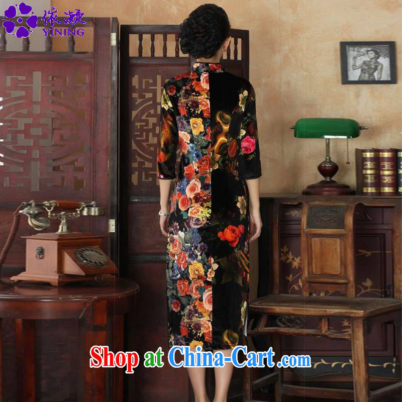 According to fuser and stylish new female Chinese qipao stylish classic stretch gold velour poster 7 sub-cuff cultivating cheongsam dress LGD/TD #0040 figure 2 XL, fuser, and online shopping