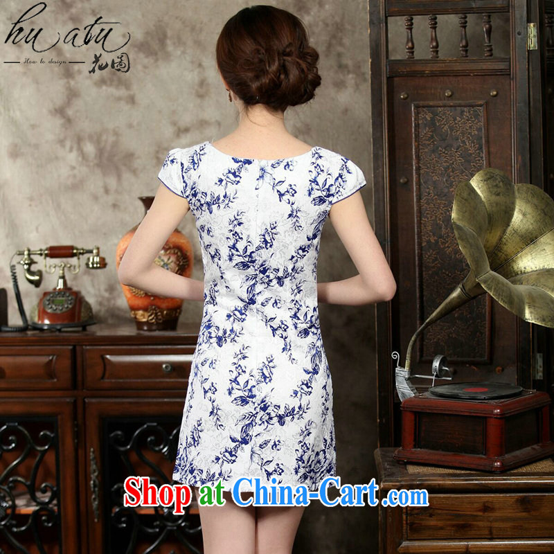 spend the summer with new, improved day-short, Retro cheongsam dress with blue and white porcelain and elegant cotton short dresses such as the color S, spend figure, shopping on the Internet