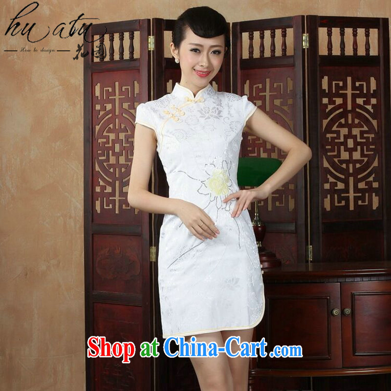 spend the summer new dresses daily improved Chinese Antique cheongsam dress dress embroidery, for cotton short cheongsam white 2XL