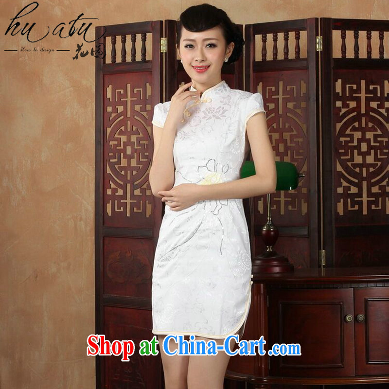 spend the summer with new dresses daily improved Chinese Antique cheongsam dress dress embroidery, for cotton short cheongsam white 2XL, spend figure, shopping on the Internet