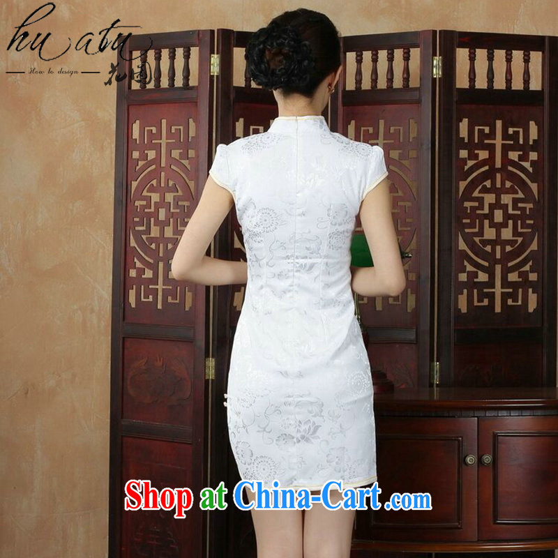 spend the summer with new dresses daily improved Chinese Antique cheongsam dress dress embroidery, for cotton short cheongsam white 2XL, spend figure, shopping on the Internet