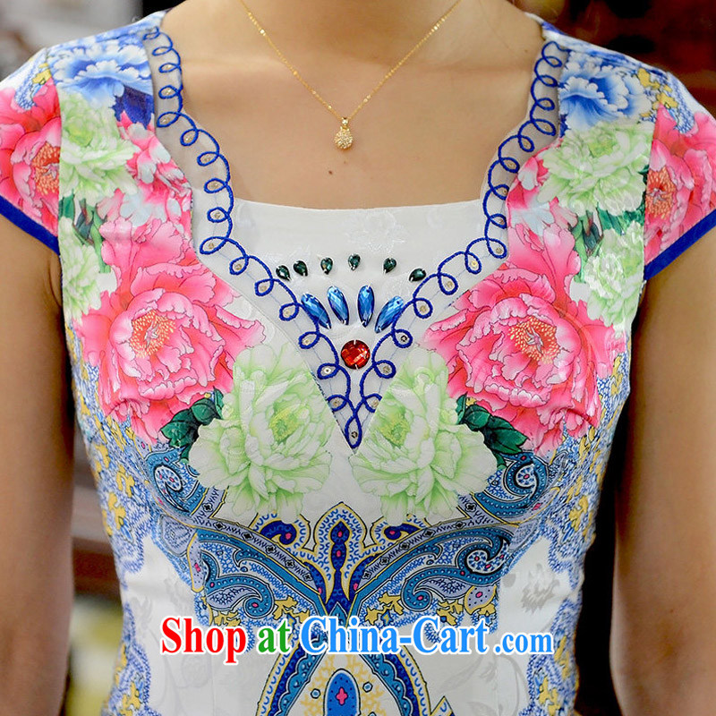 2015 summer new dress robes and the root yarn embroidery floral dresses stamp retro short cheongsam dress 15 821 Q XL suit, Chun Yat-wah (QueensMakings), online shopping