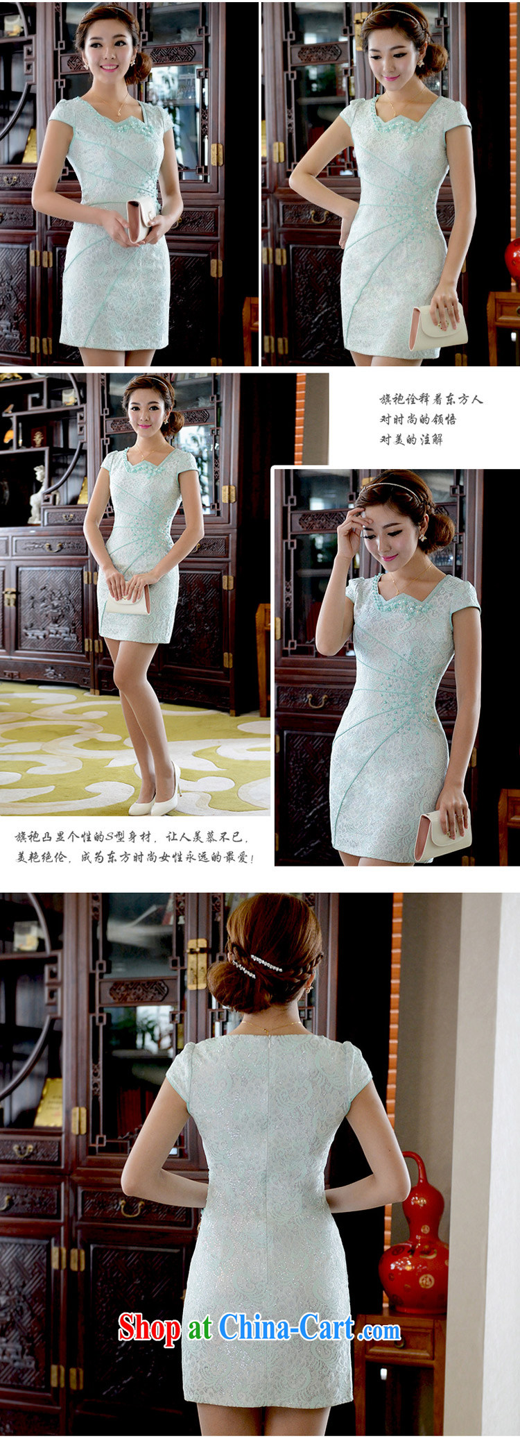 2015 summer new dress cheongsam dress beauty short dresses lace improved cheongsam dress Q 15 838 blue XL pictures, price, brand platters! Elections are good character, the national distribution, so why buy now enjoy more preferential! Health