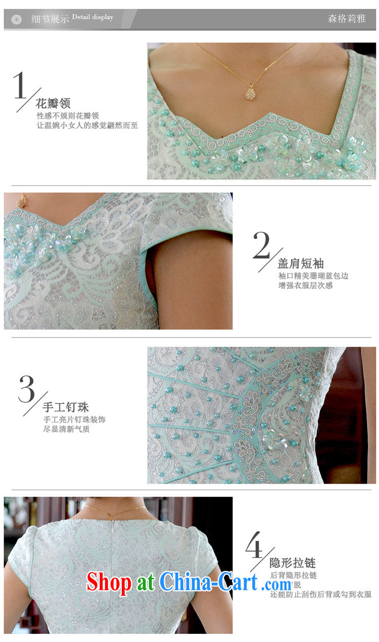 2015 summer new dress cheongsam dress beauty short dresses lace improved cheongsam dress Q 15 838 blue XL pictures, price, brand platters! Elections are good character, the national distribution, so why buy now enjoy more preferential! Health