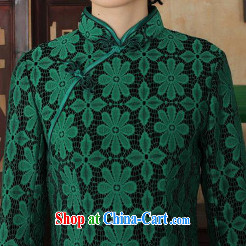According to fuser and stylish new ladies dresses Ethnic Wind lace + wool beauty flag 7 cuff with Tang cheongsam dress LGD/TD 0020 #green 3 XL, fuser, and shopping on the Internet