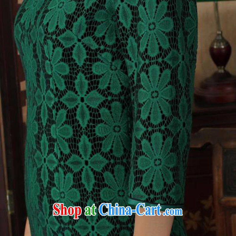 According to fuser and stylish new ladies dresses Ethnic Wind lace + wool beauty flag 7 cuff with Tang cheongsam dress LGD/TD 0020 #green 3 XL, fuser, and shopping on the Internet