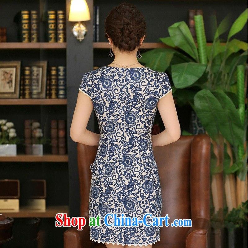 2015 new women retro embroidery improved cheongsam short, a tight short-sleeved thin cheongsam dress Q 14 086 blue M, Chun Yat-wah (QueensMakings), online shopping