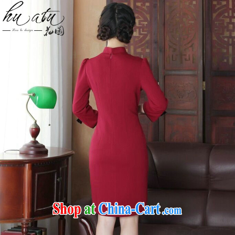Take the cheongsam dress upscale Chinese improved, manually for three-dimensional flower knitting fashion cheongsam dress cheongsam banquet serving wine red 3XL, spend, and shopping on the Internet