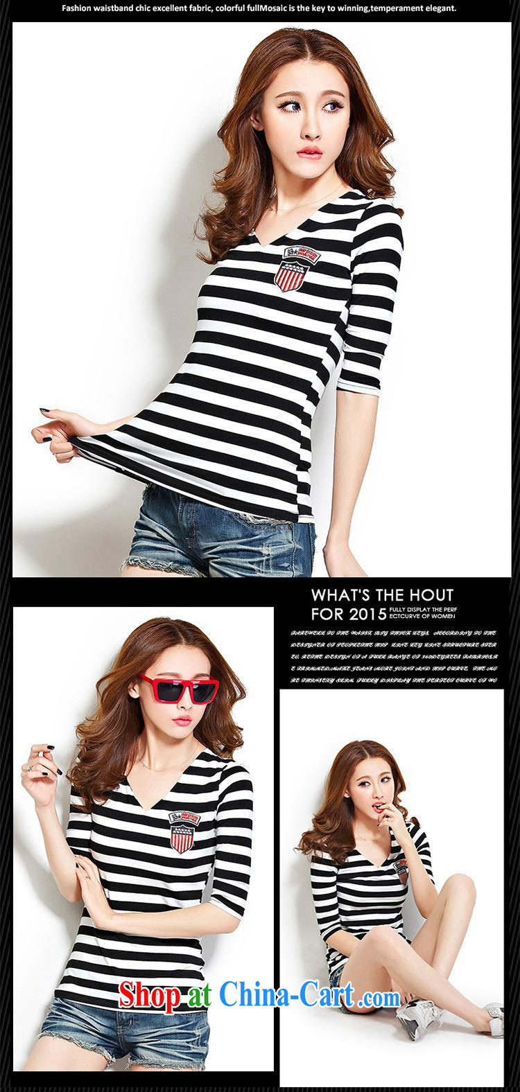 Ya-ting store 2015 spring new Korean female striped beauty graphics thin 7 cuff fashion T pension red XL pictures, price, brand platters! Elections are good character, the national distribution, so why buy now enjoy more preferential! Health