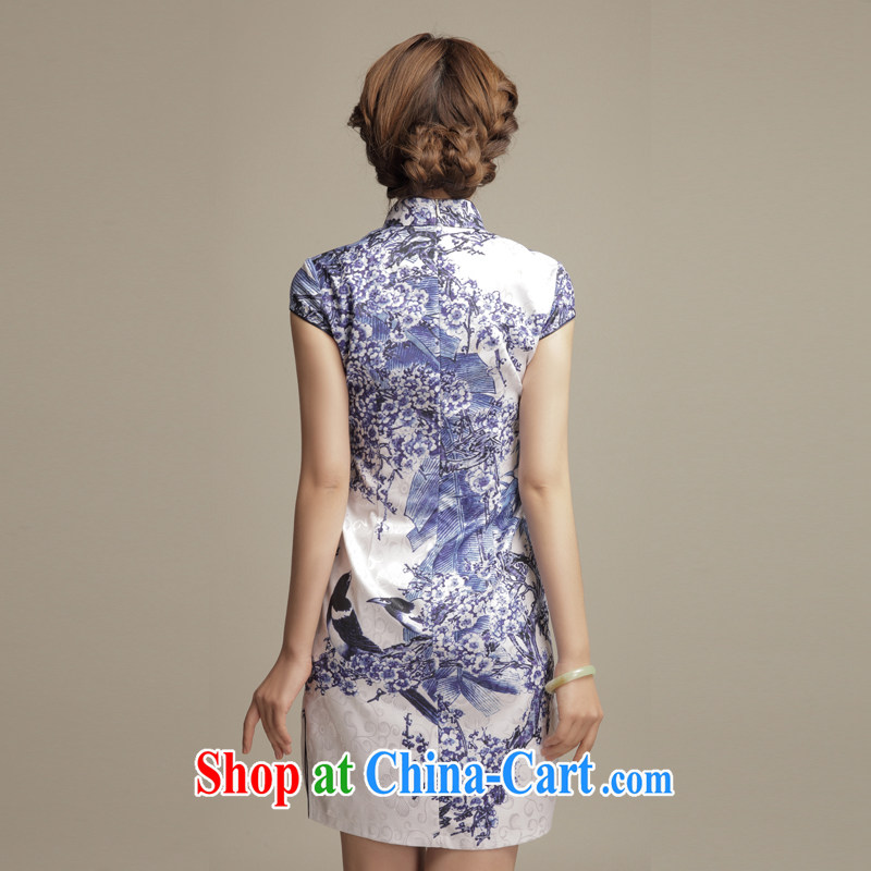 Bong-amphibious Ori-sponsors summer arts antique dresses 2015 summer stylish blue and stamp duty-day cheongsam dress 1598 DQ XXL suit, Bong-amphibious and, shopping on the Internet