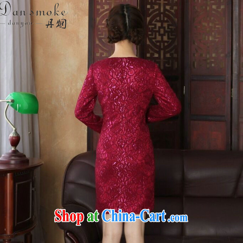 Dan smoke spring new Chinese Dress U for improved cheongsam dress manually staple Pearl lace dinner long-sleeved qipao gown shown in Figure 3XL, Bin Laden smoke, shopping on the Internet