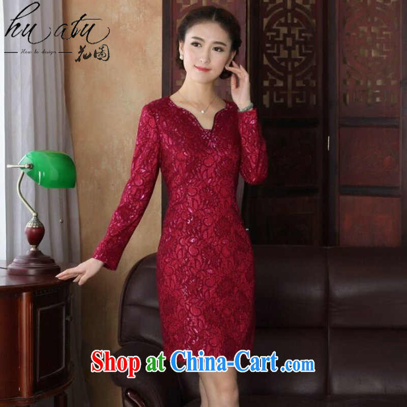 Take the Spring and Autumn and new Chinese Dress U for improved cheongsam dress manually staple Pearl lace dinner long-sleeved qipao gown shown in Figure 3XL, figure, and shopping on the Internet