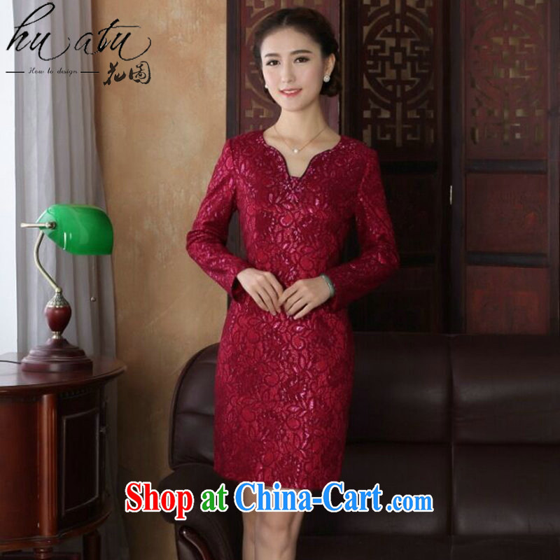 Take the Spring and Autumn and new Chinese Dress U for improved cheongsam dress manually staple Pearl lace dinner long-sleeved qipao gown shown in Figure 3XL, figure, and shopping on the Internet