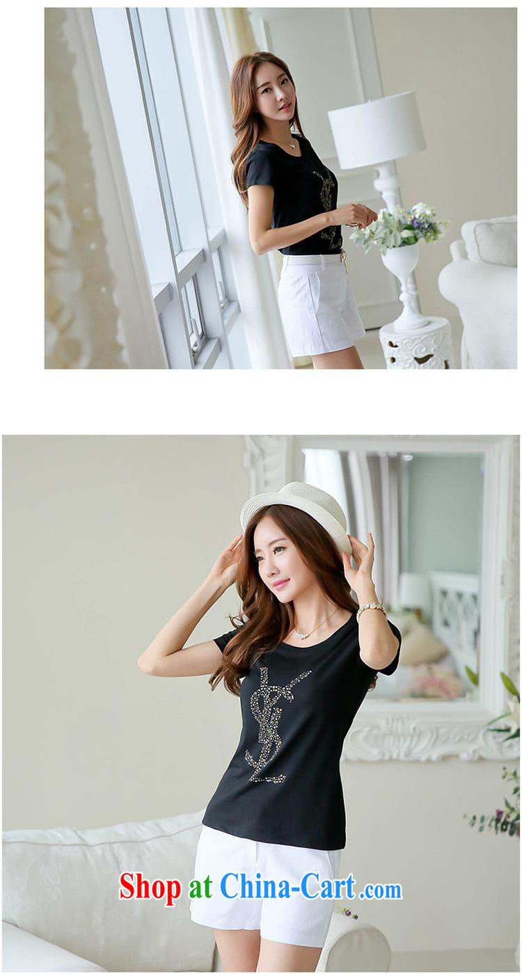 Ya-ting store 2015 summer new, female college students cute pure cotton short-sleeved Korean version cultivating the code stamp T-shirt black XL pictures, price, brand platters! Elections are good character, the national distribution, so why buy now enjoy more preferential! Health
