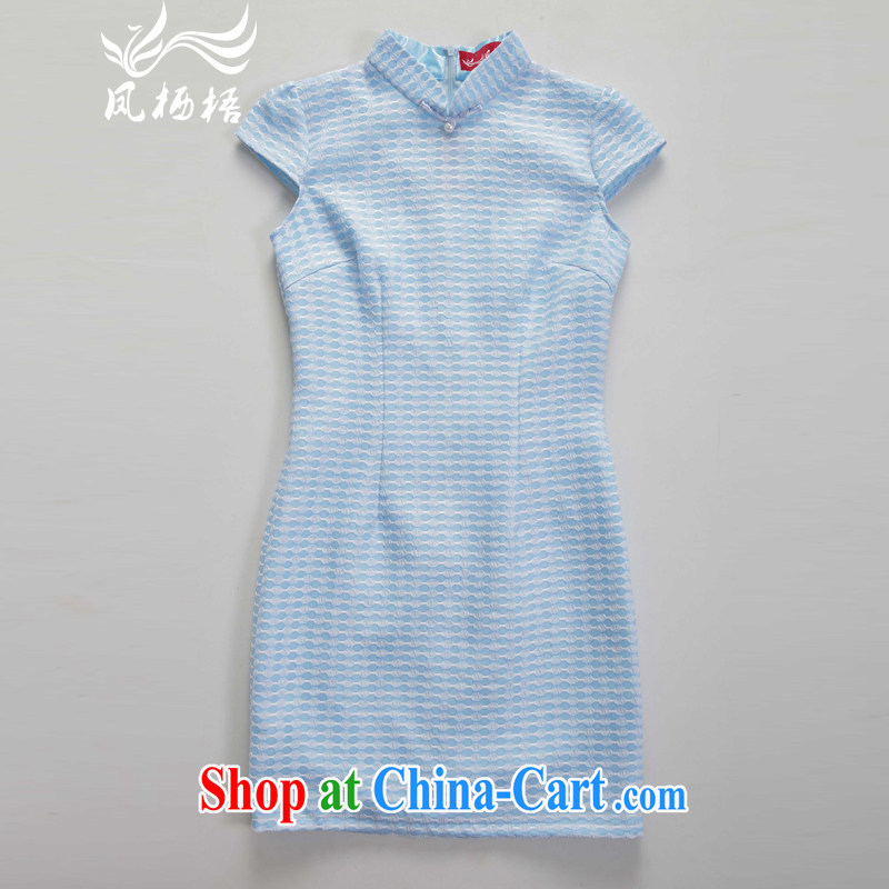 Bong-amphibious Ori-such as Jin-trendy style cheongsam 2015 summer elegant improved Daily Beauty cheongsam dress DQ 15,103 light blue XXL