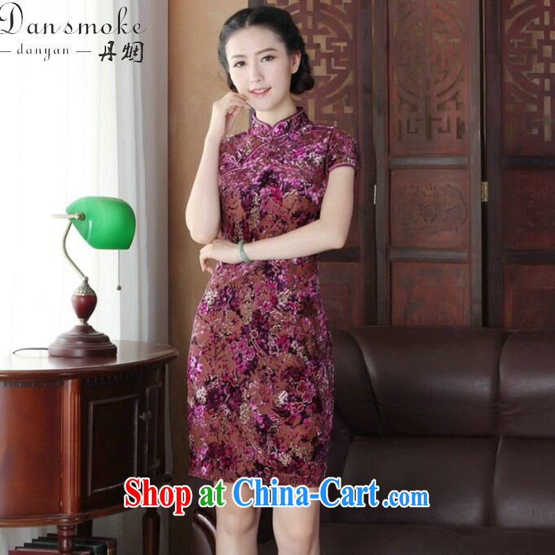 Dan smoke summer new cheongsam dress dinner Chinese improved the style and elegant wool China wind short-sleeve dresses such as the color XL, Bin Laden smoke, shopping on the Internet