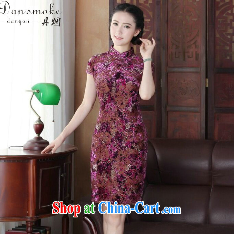Dan smoke summer new cheongsam dress dinner Chinese improved the style and elegant wool China wind short-sleeve dresses such as the color XL, Bin Laden smoke, shopping on the Internet