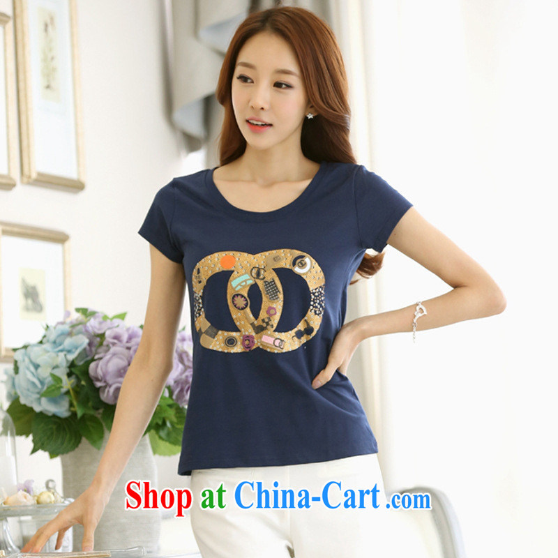 Ya-ting store 2015 short-sleeved shirts T shirts girls T-shirts female students for the summer with new, large, female Korean short-sleeved royal blue XL, blue rain bow, and shopping on the Internet