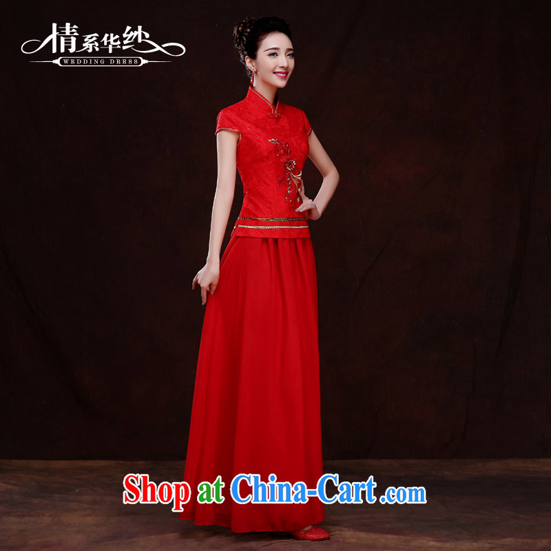 The china yarn 2015 new spring clothes toasting cheongsam Chinese improved marriage dresses red cultivating short-sleeved bridal cheongsam dress red M and China yarn, shopping on the Internet