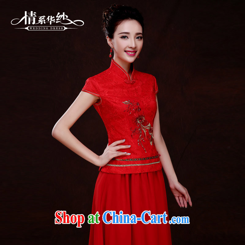 The china yarn 2015 new spring clothes toasting cheongsam Chinese improved marriage dresses red cultivating short-sleeved bridal cheongsam dress red M and China yarn, shopping on the Internet