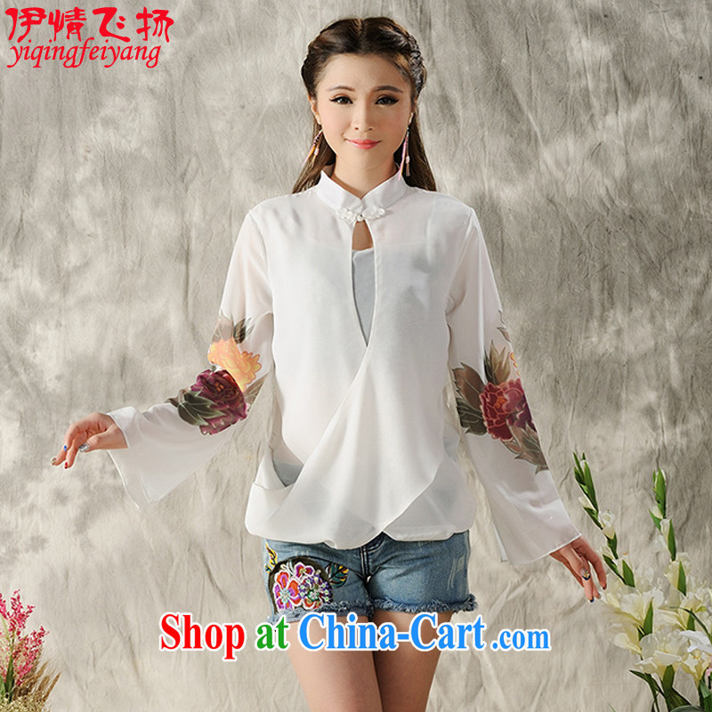 The flies love 2015 national style in a new, hand-painted long-sleeved cheongsam dress shirt Tang replace spring Chinese female black XL, and flies, and shopping on the Internet
