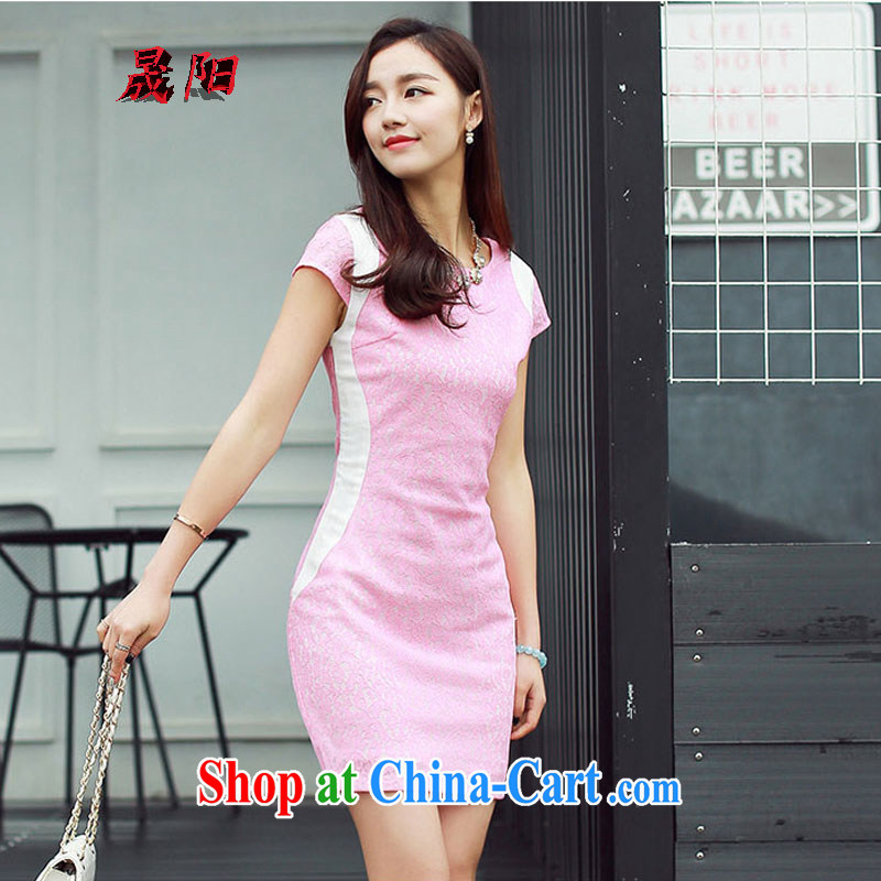 Sung Yang 2015 summer new Korean Beauty round-collar short-sleeve hit color stylish retro dress cheongsam dress the toner XXL, Sung-yang (shengyang), online shopping