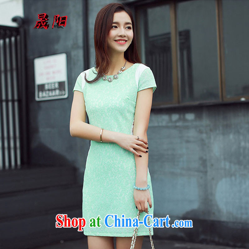 Sung Yang 2015 summer new Korean Beauty round-collar short-sleeve hit color stylish retro dress cheongsam dress the toner XXL, Sung-yang (shengyang), online shopping