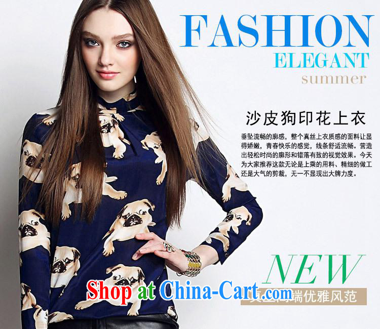 Ya-ting store the European site 2015 spring and summer clothes, with 9 cuffs, long, stamp duty is silk shirt blue XL pictures, price, brand platters! Elections are good character, the national distribution, so why buy now enjoy more preferential! Health