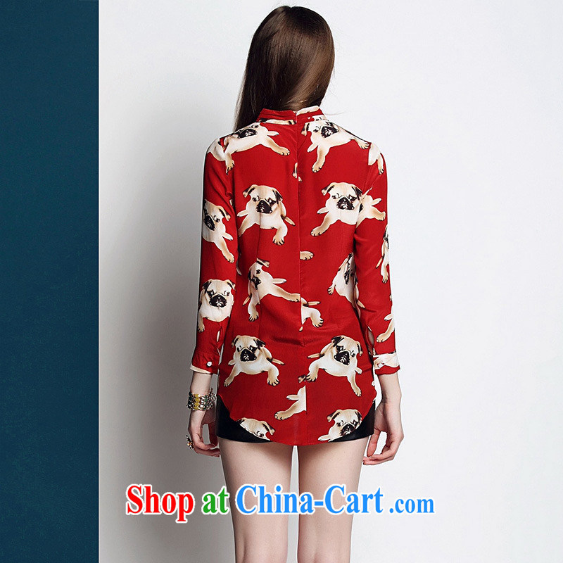 Ya-ting store the European site 2015 spring and summer female new round-collar 9 cuffs, long, stamp duty is silk shirt blue XL, blue rain bow, and, online shopping