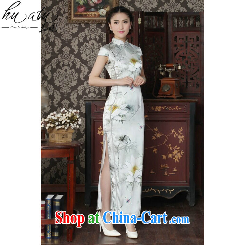 spend the summer new female dinner long cheongsam Lotus Pond sauna Silk Cheongsam silk retro elegant long dresses such as the color 2 XL, figure, and shopping on the Internet