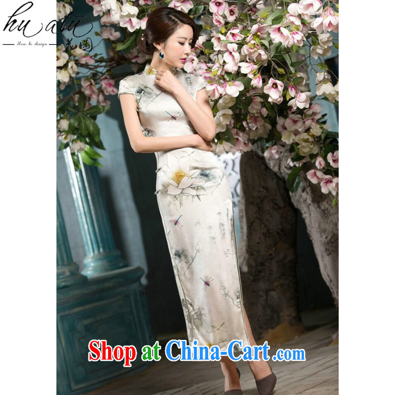 spend the summer new female dinner long cheongsam Lotus Pond sauna Silk Cheongsam silk retro elegant long dresses such as the color 2 XL, figure, and shopping on the Internet