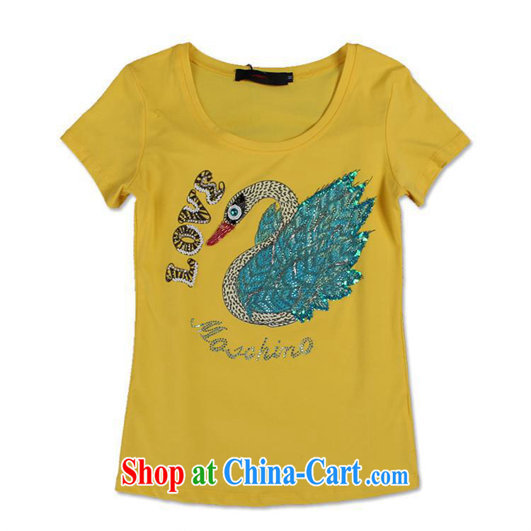 hamilton 2015 New Products girl with a short-sleeved shirt T upscale European and American female Swan manually staple Pearl inserts drill T shirt yellow XXXL pictures, price, brand platters! Elections are good character, the national distribution, so why buy now enjoy more preferential! Health