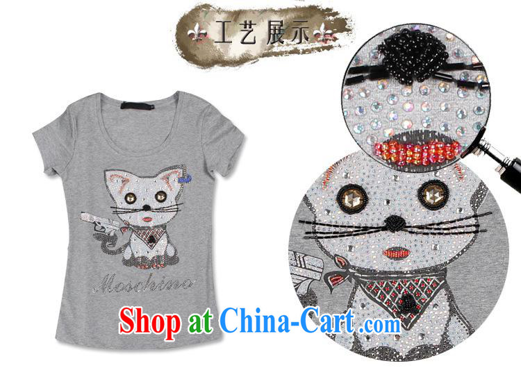 hamilton 2015 spring and summer new women for the high-end T shirts cartoon cat manually staple Pearl inserts drill short-sleeve female T shirt gray XXXL pictures, price, brand platters! Elections are good character, the national distribution, so why buy now enjoy more preferential! Health