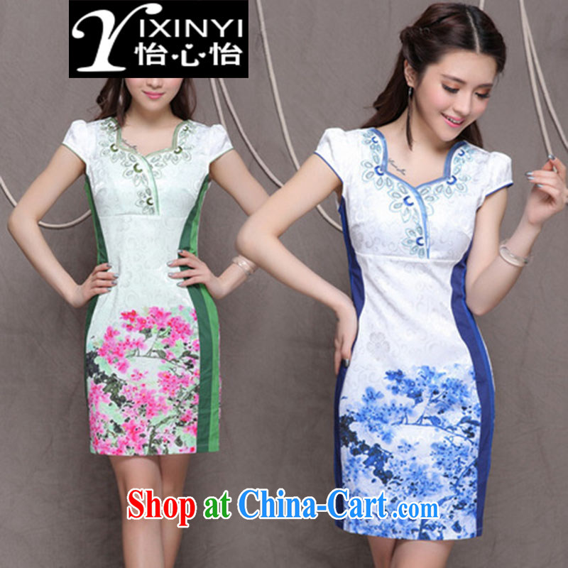 Yi Hsin Yi 2015 embroidered cheongsam high-end Ethnic Wind and stylish Chinese qipao dress daily retro beauty graphics build cheongsam Green S, Selina Chow and Chow (YIXINYI), online shopping