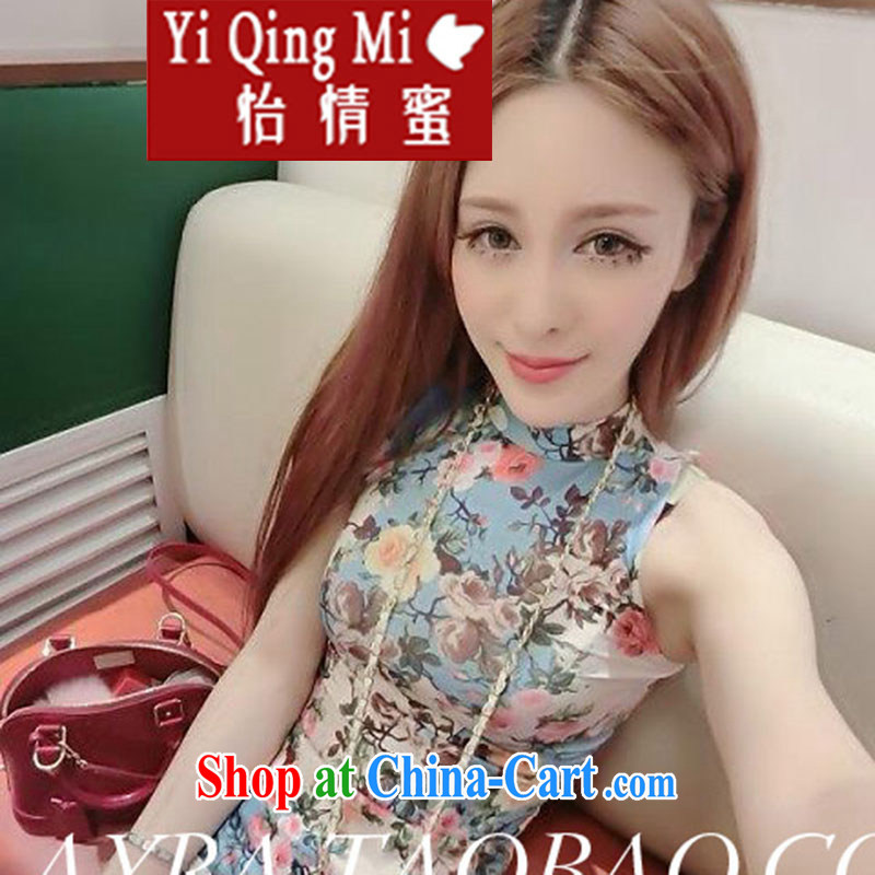 Chow and honey 2015 retro name-yuan and elegant beauty tight package and robes, ultra-american Fancy dress blue S