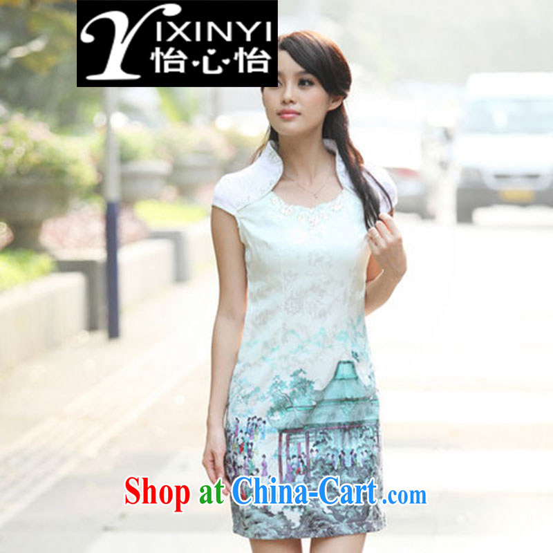 Yi Hsin Yi 2015 new summer fashion beauty improved national wind dresses retro dresses cheongsam short Indigo color S, Yi Hsin Yi (YIXINYI), online shopping