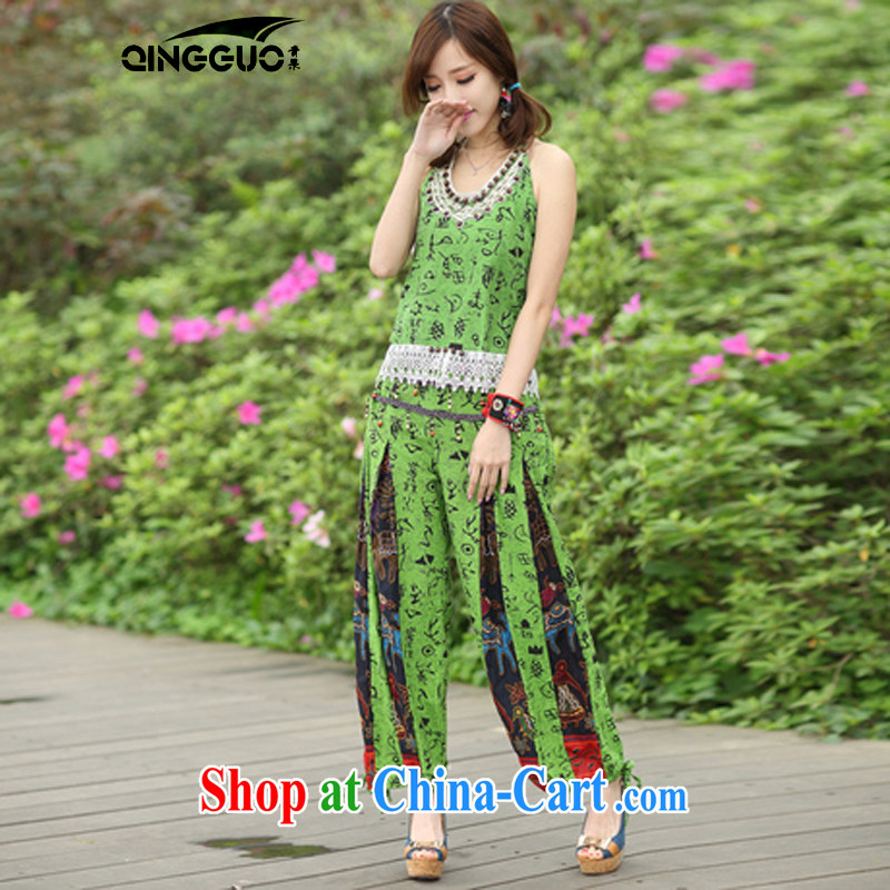 Green fruit 2015 National wind women set new summer, small vest pants two-piece 8139 white, code, and fruit (QINGGUO), online shopping