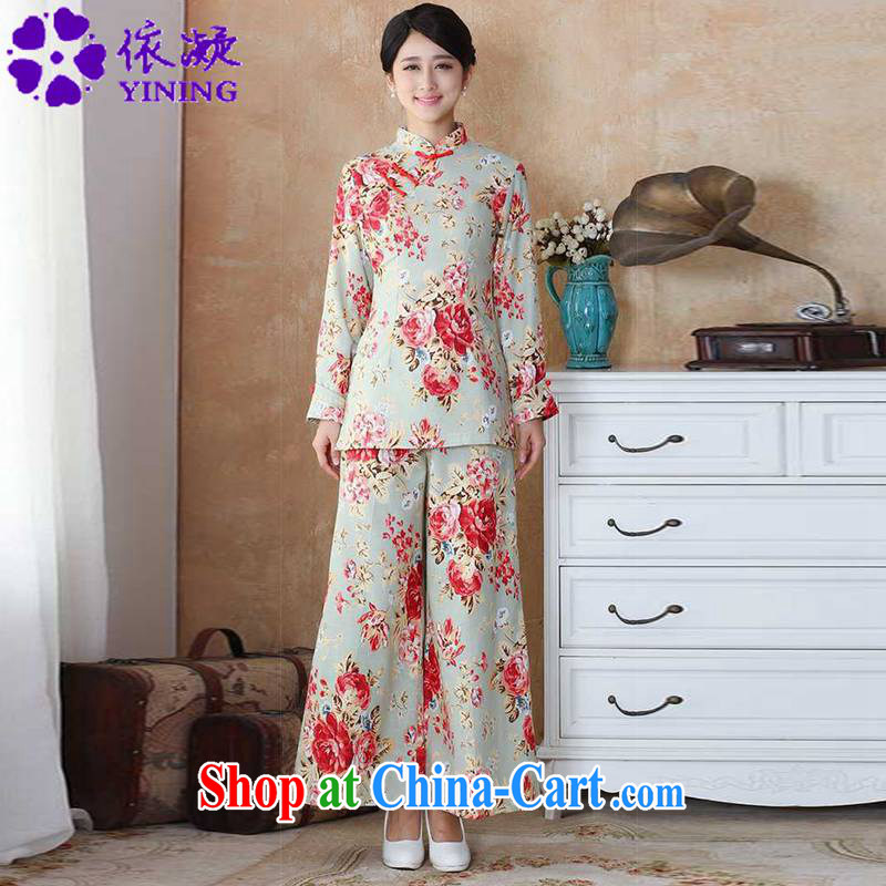 According to fuser stylish new female Ethnic Wind improved tang on the stamp duty for cultivating long-sleeved T-shirt Chinese package WNS_2503 - _1 package as shown in Figure 4 XL