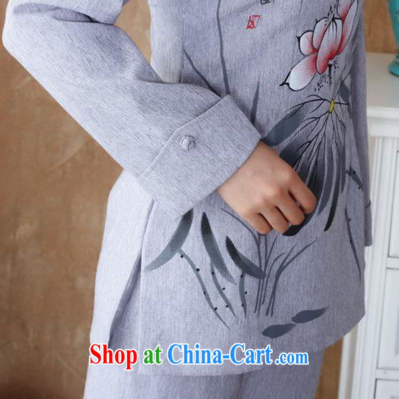 According to fuser spring new female ethnic wind improved Tang on the collar hand-painted cultivating long-sleeved T-shirt Tang load package WNS/2508 - 2# package gray 4 XL, fuser, and shopping on the Internet