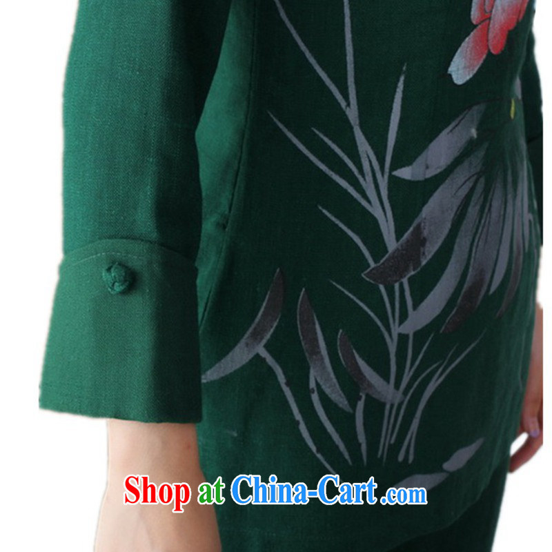 According to fuser stylish new female Ethnic Wind Chinese improved Chinese cotton the water and ink stamp Tang load package WNS/2508 - 3 #Kit dark green 4 XL, according to fuser, and shopping on the Internet