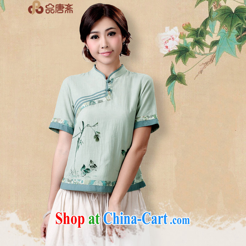 Mr Henry Tang, Ramadan 2015 Han-female improvement summer, Ms. Tang mounted units the commission T-shirt short-sleeved Ethnic Wind costumed tea service female gray-blue M