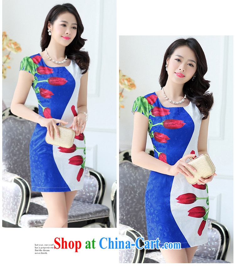 Sung Yang 2015 summer new Korean Beauty graphics thin knocked color roses short sleeve dress cheongsam dress royal blue XXL pictures, price, brand platters! Elections are good character, the national distribution, so why buy now enjoy more preferential! Health
