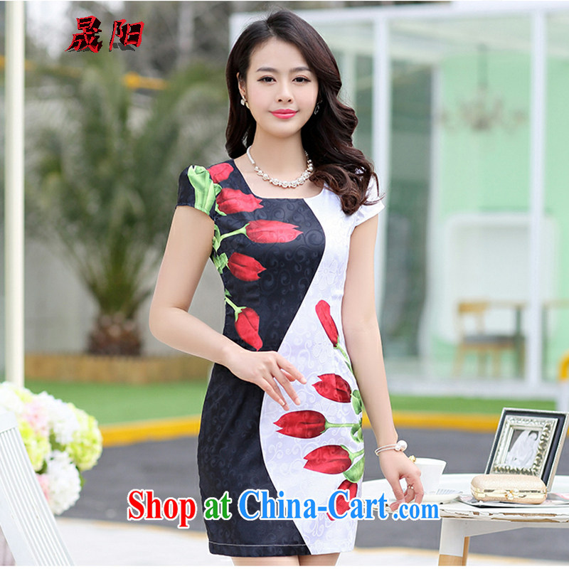Sung Yang 2015 summer new Korean Beauty graphics thin knocked color roses short-sleeved dress cheongsam dress royal blue XXL, Sung-yang (shengyang), online shopping