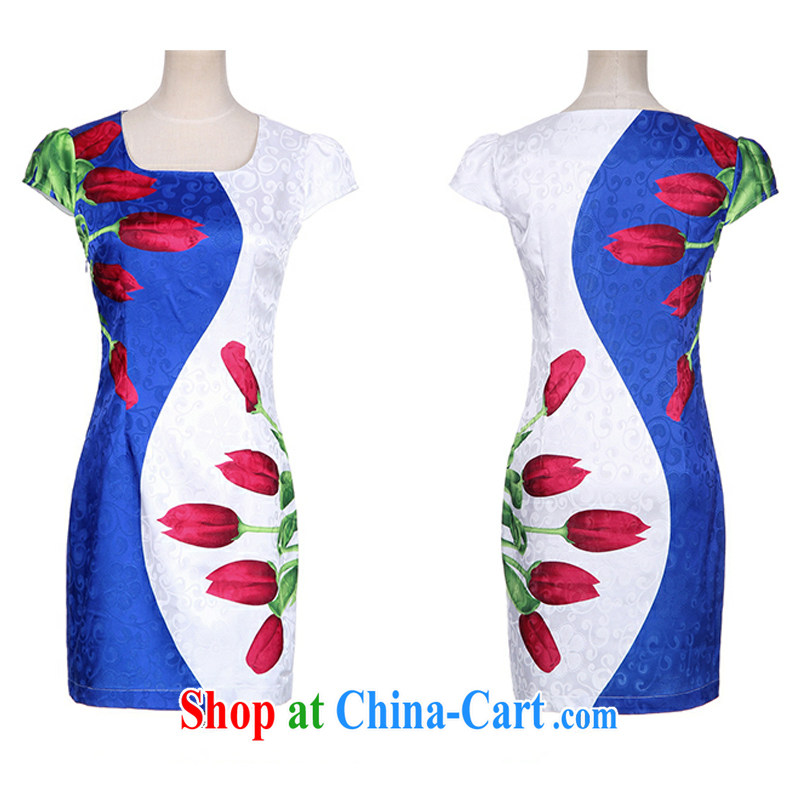 Sung Yang 2015 summer new Korean Beauty graphics thin knocked color roses short-sleeved dress cheongsam dress royal blue XXL, Sung-yang (shengyang), online shopping