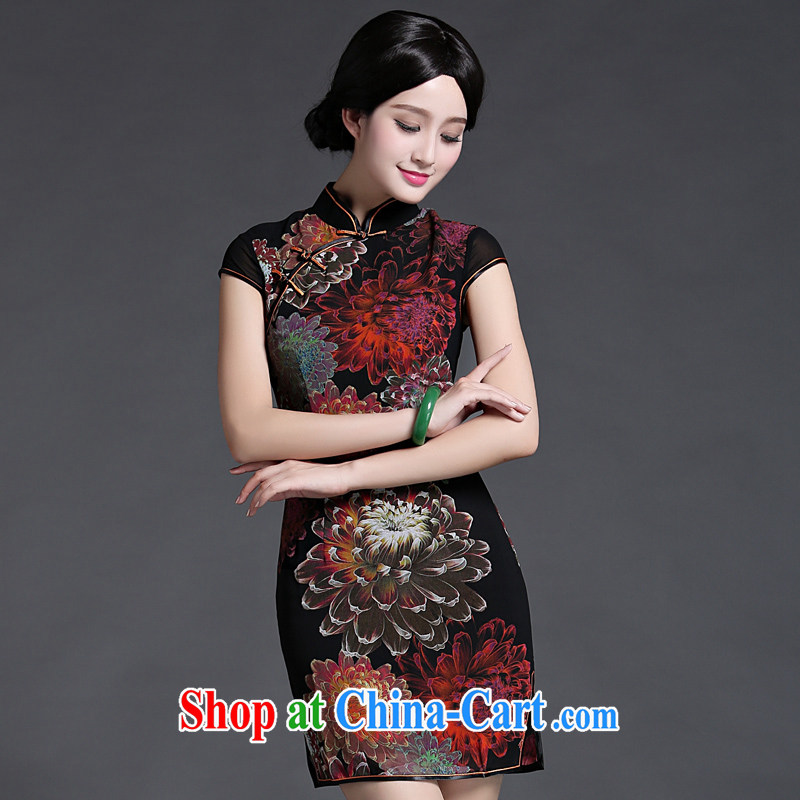 China classic spring and summer short-sleeve double-shoulder, qipao dresses Chinese Antique improved daily video thin short black XL, China Classic (HUAZUJINGDIAN), online shopping