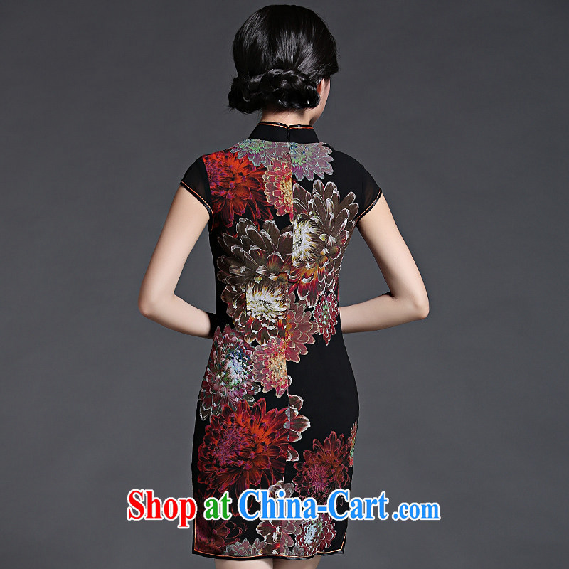 China classic spring and summer short-sleeve double-shoulder, qipao dresses Chinese Antique improved daily video thin short black XL, China Classic (HUAZUJINGDIAN), online shopping